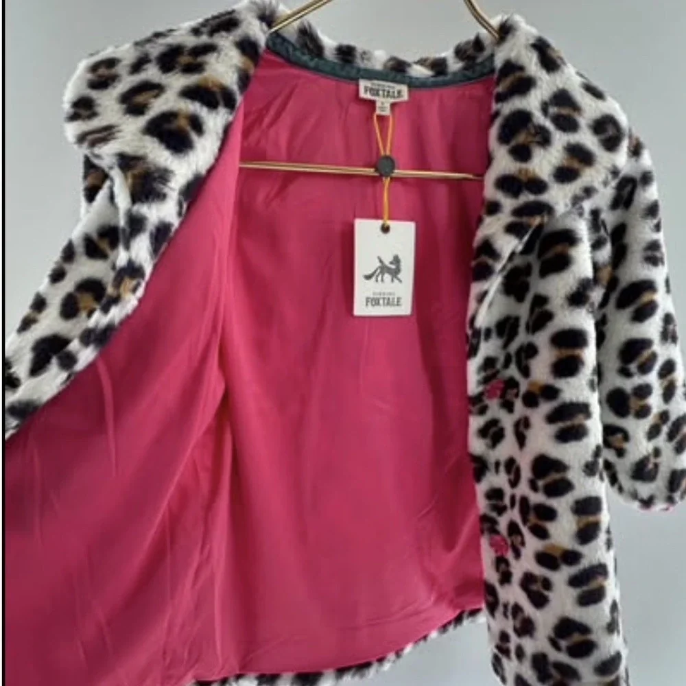 Finding Foxtale Girls Size Small (5) Leopard Faux Fur Coat Pink Lined NWT